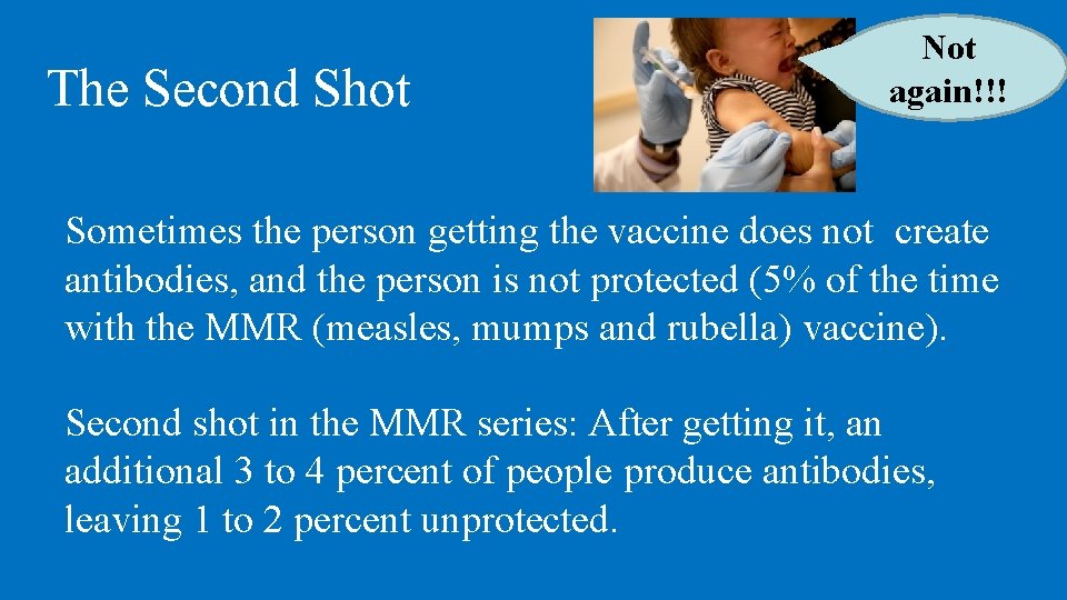 The Second Shot Not again!!! Sometimes the person getting the vaccine does not create