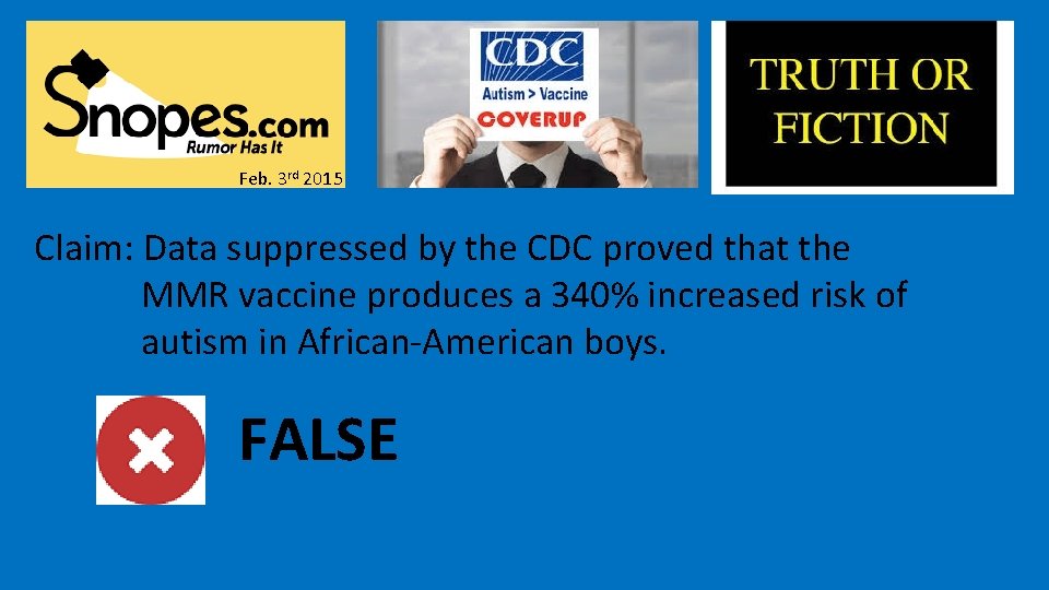 Feb. 3 rd 2015 Claim: Data suppressed by the CDC proved that the MMR