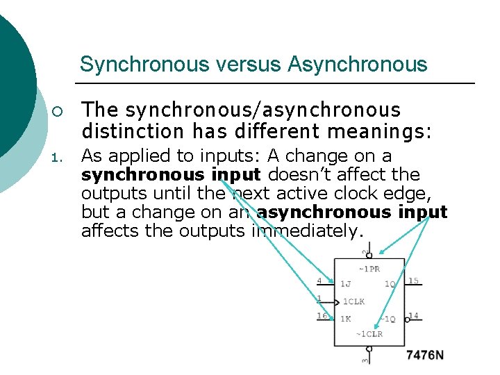 Synchronous versus Asynchronous ¡ 1. The synchronous/asynchronous distinction has different meanings: As applied to Synchronous versus Asynchronous ¡ 1. The synchronous/asynchronous distinction has different meanings: As applied to