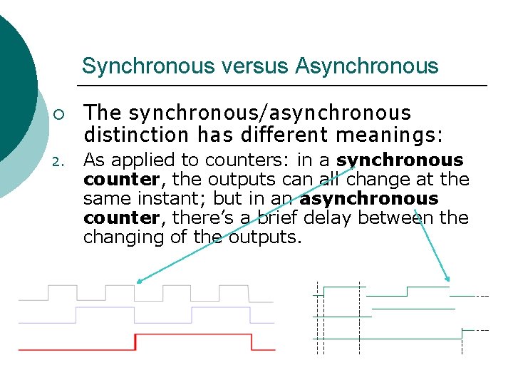 Synchronous versus Asynchronous ¡ 2. The synchronous/asynchronous distinction has different meanings: As applied to Synchronous versus Asynchronous ¡ 2. The synchronous/asynchronous distinction has different meanings: As applied to