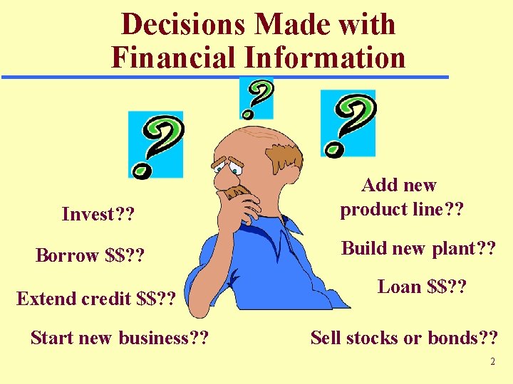 Decisions Made with Financial Information Invest? ? Borrow $$? ? Extend credit $$? ? Decisions Made with Financial Information Invest? ? Borrow $$? ? Extend credit $$? ?