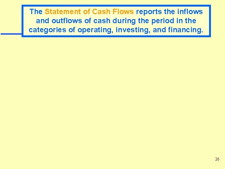 The Statement of Cash Flows reports the inflows and outflows of cash during the The Statement of Cash Flows reports the inflows and outflows of cash during the