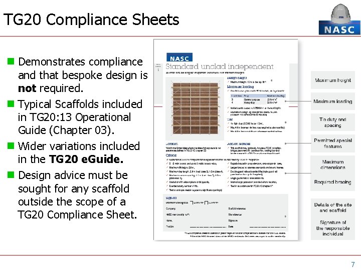 TG 20 Compliance Sheets Demonstrates compliance and that bespoke design is not required. Typical