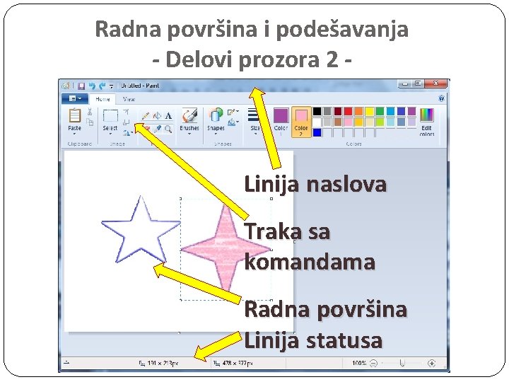 Radna površina i podešavanja - Delovi prozora 2 - Linija naslova Traka sa komandama