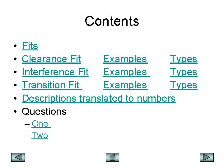 Contents • • • Fits Clearance Fit Examples Types Interference Fit Examples Types Transition