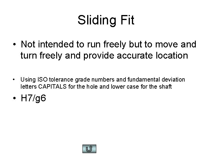 Sliding Fit • Not intended to run freely but to move and turn freely