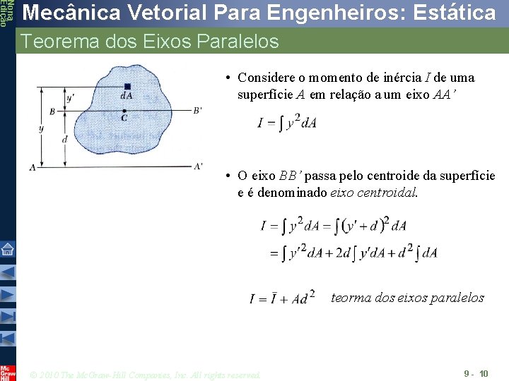 Nona Edição Mecânica Vetorial Para Engenheiros: Estática Teorema dos Eixos Paralelos • Considere o