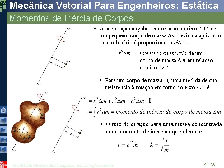 Nona Edição Mecânica Vetorial Para Engenheiros: Estática Momentos de Inércia de Corpos • A