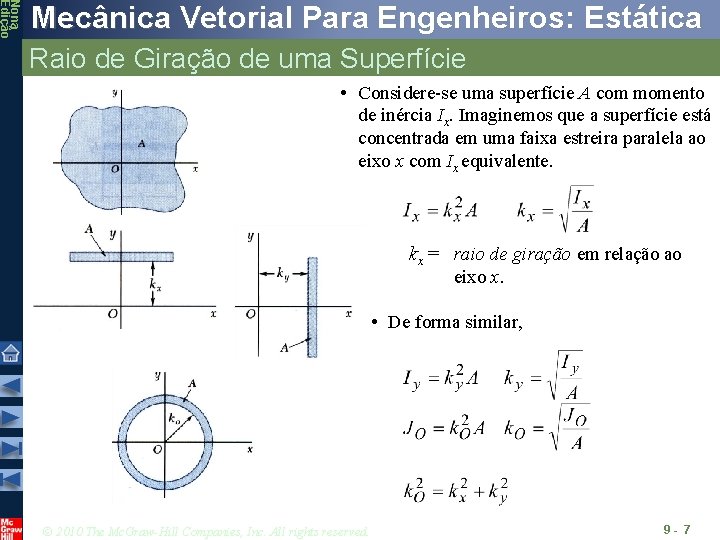 Nona Edição Mecânica Vetorial Para Engenheiros: Estática Raio de Giração de uma Superfície •