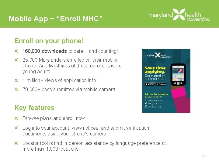 Mobile App − “Enroll MHC” Enroll on your phone! 160, 000 downloads to date