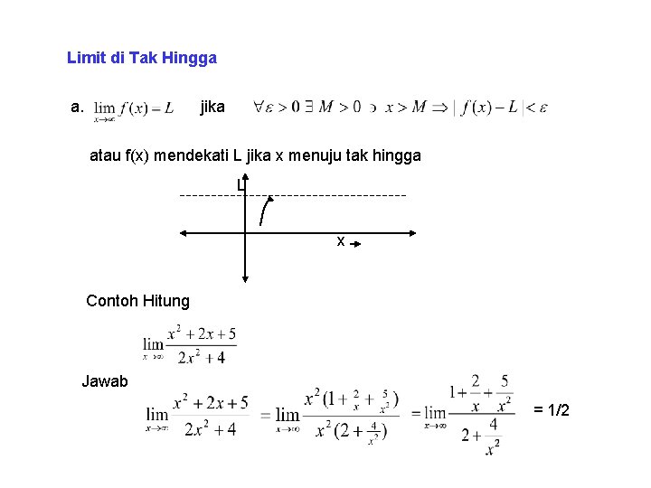 Limit di Tak Hingga a. jika atau f(x) mendekati L jika x menuju tak Limit di Tak Hingga a. jika atau f(x) mendekati L jika x menuju tak
