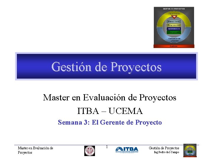 Gestión de Proyectos Master en Evaluación de Proyectos ITBA – UCEMA Semana 3: El