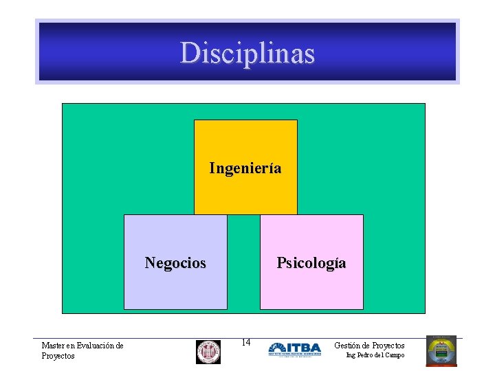 Disciplinas Ingeniería Negocios Master en Evaluación de Proyectos Psicología 14 Gestión de Proyectos Ing