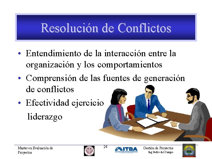 Resolución de Conflictos • Entendimiento de la interacción entre la organización y los comportamientos