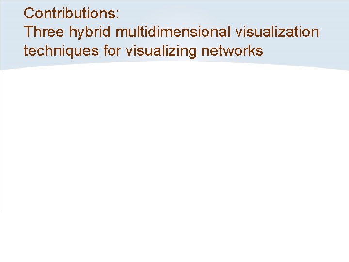 Contributions: Three hybrid multidimensional visualization techniques for visualizing networks 