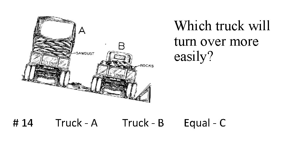 Which truck will turn over more easily? # 14 Truck - A Truck -