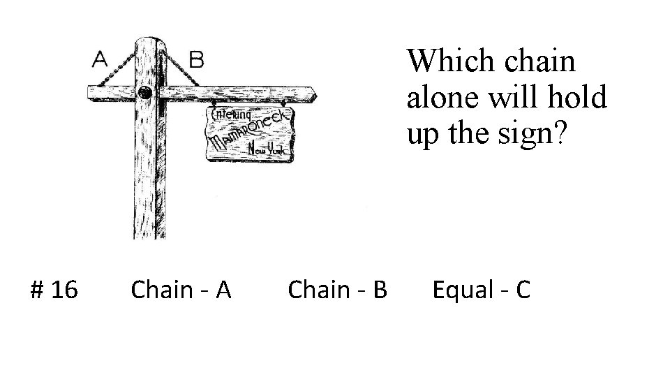 Which chain alone will hold up the sign? # 16 Chain - A Chain