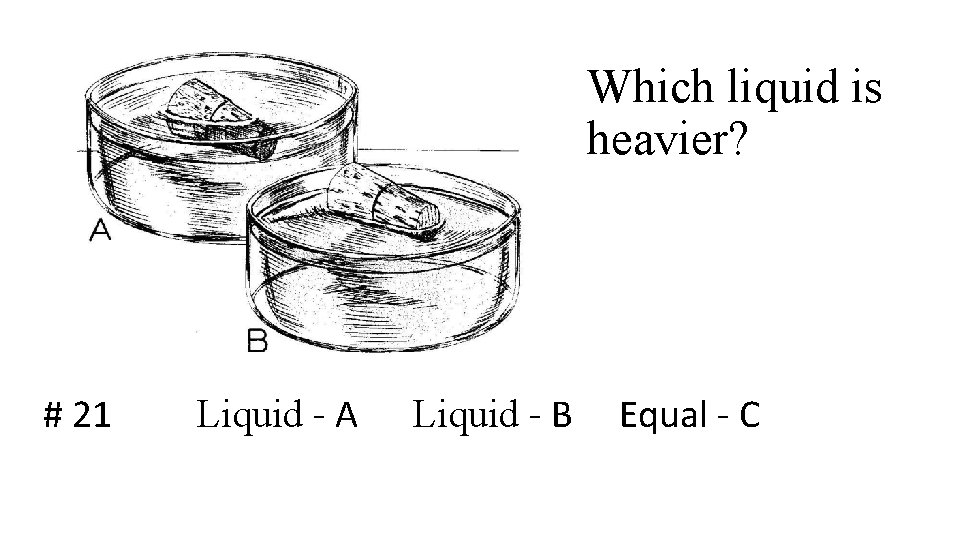 Which liquid is heavier? # 21 Liquid - A Liquid - B Equal -