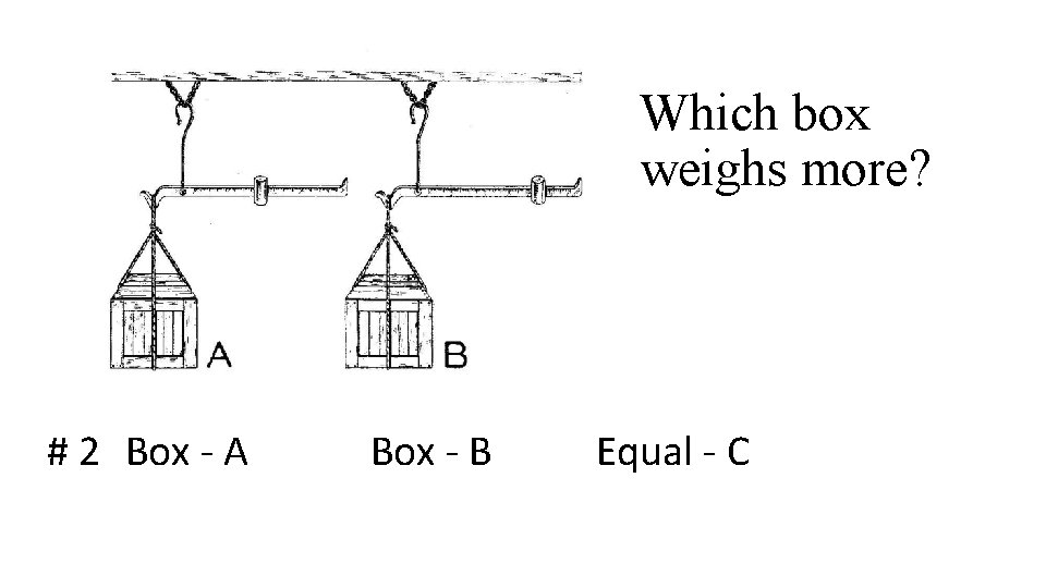 Which box weighs more? # 2 Box - A Box - B Equal -