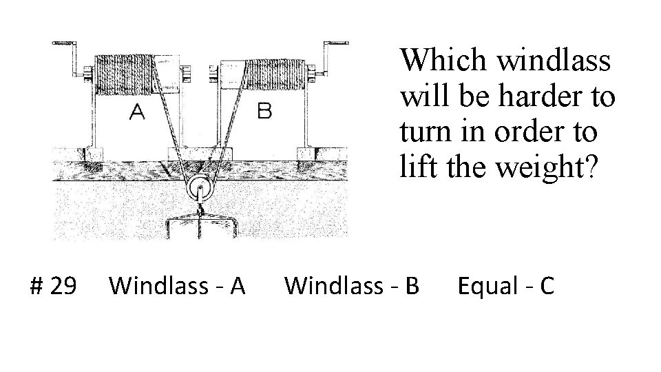 Which windlass will be harder to turn in order to lift the weight? #