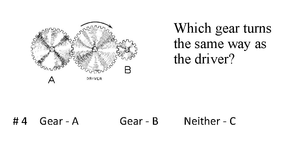 Which gear turns the same way as the driver? #4 Gear - A Gear