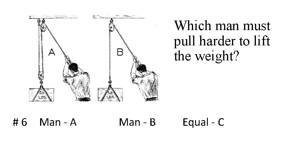 Which man must pull harder to lift the weight? #6 Man - A Man