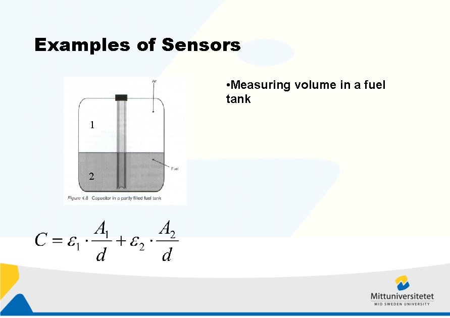 Examples of Sensors • Measuring volume in a fuel tank 1 2 