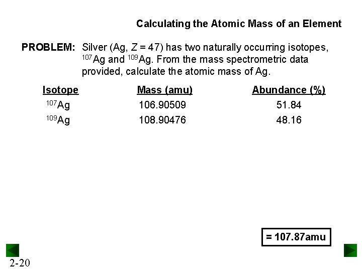 Calculating the Atomic Mass of an Element PROBLEM: Silver (Ag, Z = 47) has