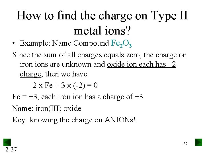 How to find the charge on Type II metal ions? • Example: Name Compound