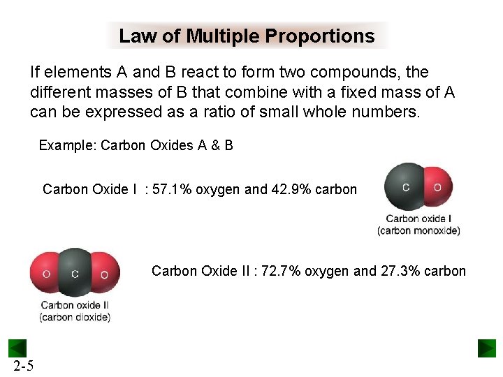 Law of Multiple Proportions If elements A and B react to form two compounds,