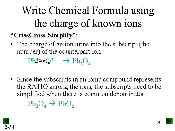 Write Chemical Formula using the charge of known ions “Criss. Cross-Simplify”: • The charge