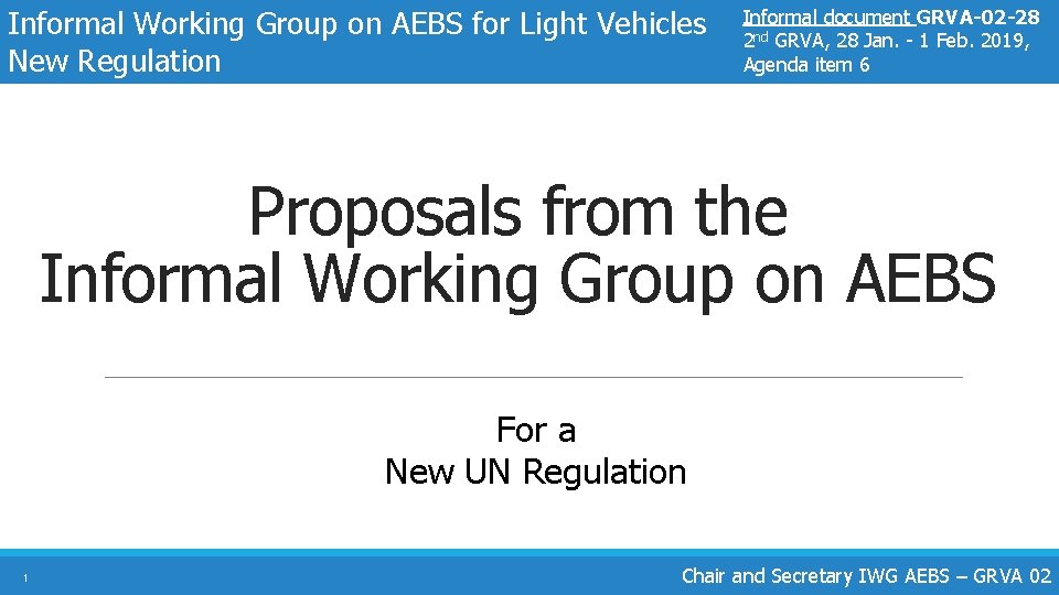 Informal Working Group on AEBS for Light Vehicles New Regulation Informal document GRVA-02 -28