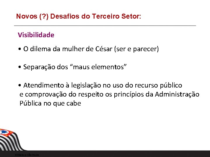 Novos (? ) Desafios do Terceiro Setor: Visibilidade • O dilema da mulher de