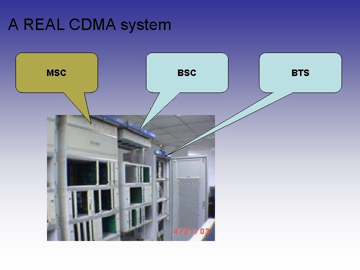 A REAL CDMA system MSC BTS A REAL CDMA system MSC BTS