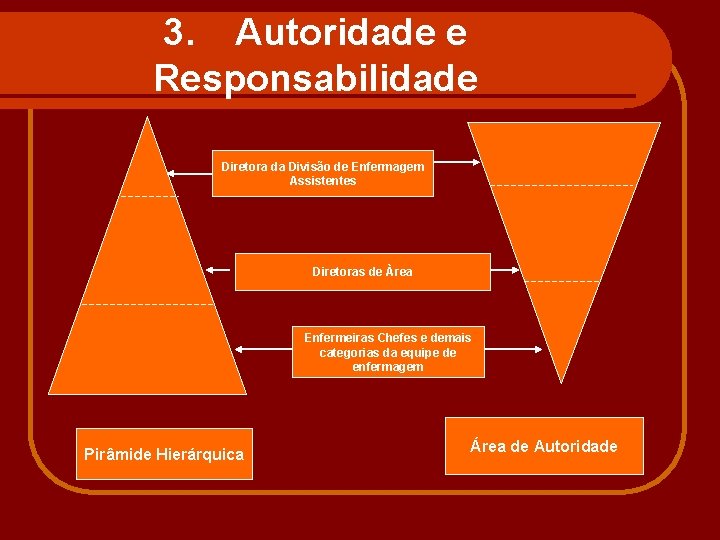 3. Autoridade e Responsabilidade Diretora da Divisão de Enfermagem Assistentes Diretoras de Àrea Enfermeiras