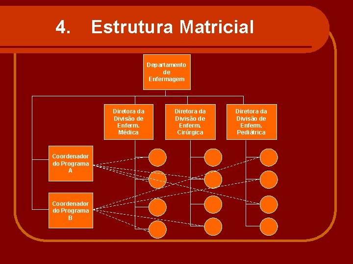 4. Estrutura Matricial Departamento de Enfermagem Diretora da Divisão de Enferm. Médica Coordenador do