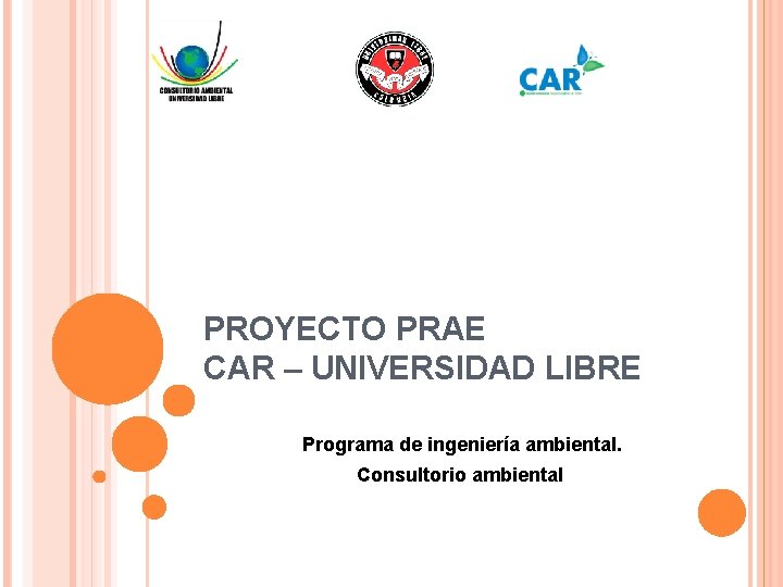 PROYECTO PRAE CAR – UNIVERSIDAD LIBRE Programa de ingeniería ambiental. Consultorio ambiental 