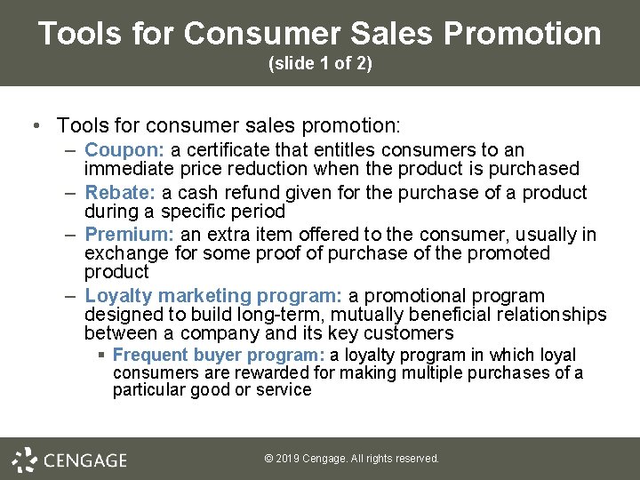 Tools for Consumer Sales Promotion (slide 1 of 2) • Tools for consumer sales