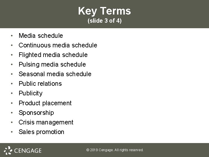 Key Terms (slide 3 of 4) • • • Media schedule Continuous media schedule