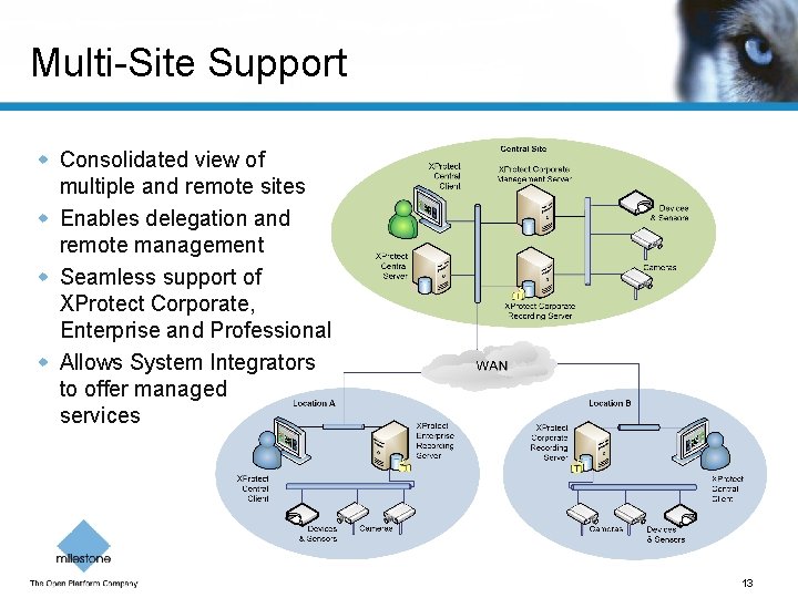 Multi-Site Support w Consolidated view of multiple and remote sites w Enables delegation and