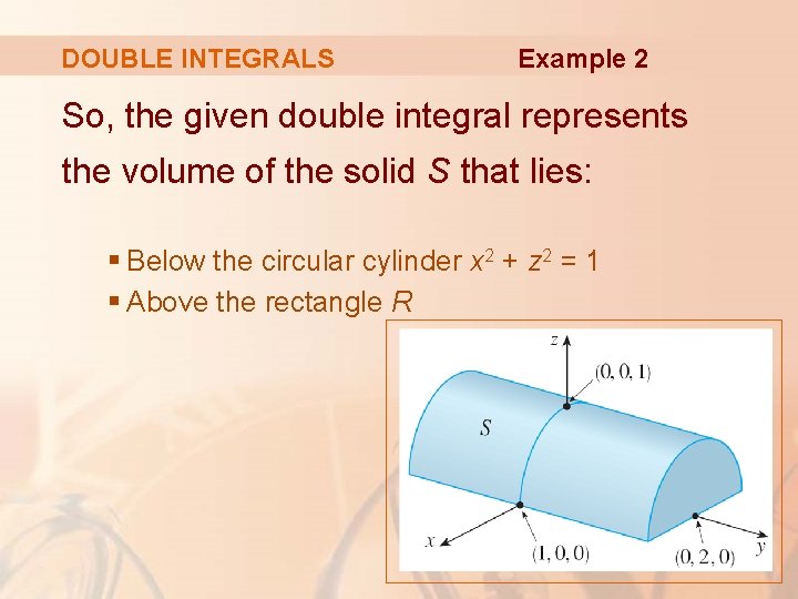 DOUBLE INTEGRALS Example 2 So, the given double integral represents the volume of the