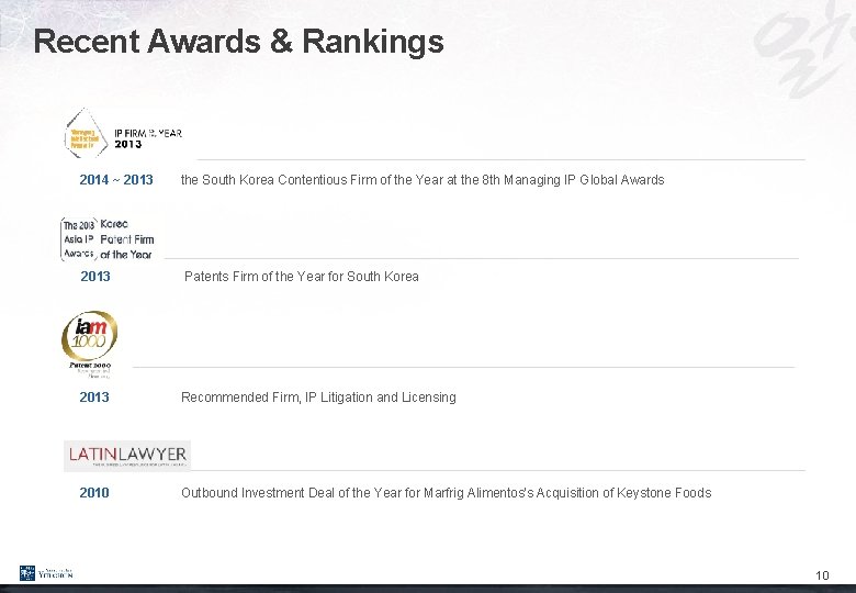 Recent Awards & Rankings 2014 ~ 2013 the South Korea Contentious Firm of the Recent Awards & Rankings 2014 ~ 2013 the South Korea Contentious Firm of the