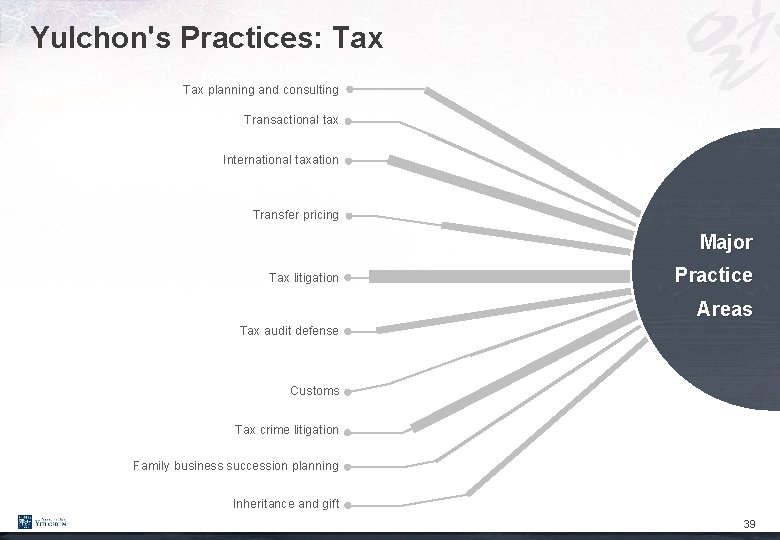 Yulchon's Practices: Tax planning and consulting Transactional tax International taxation Transfer pricing Major Tax