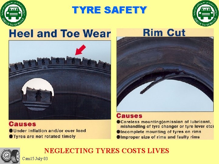 TYRE SAFETY NEGLECTING TYRES COSTS LIVES Csm 15 July 03 