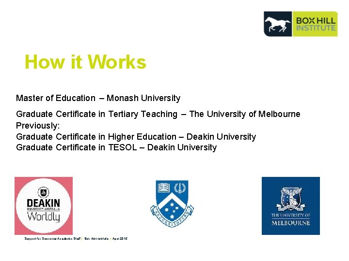 How it Works Master of Education – Monash University Graduate Certificate in Tertiary Teaching