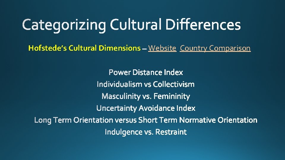 Hofstede’s Cultural Dimensions Website Country Comparison 