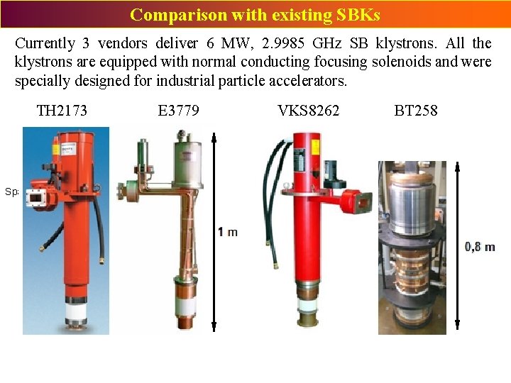 Comparison with existing SBKs Currently 3 vendors deliver 6 MW, 2. 9985 GHz SB Comparison with existing SBKs Currently 3 vendors deliver 6 MW, 2. 9985 GHz SB
