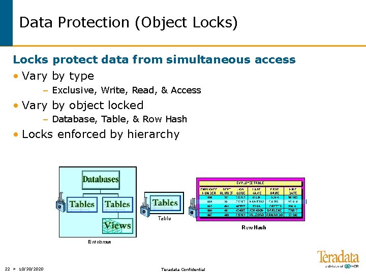 Data Protection (Object Locks) Locks protect data from simultaneous access • Vary by type