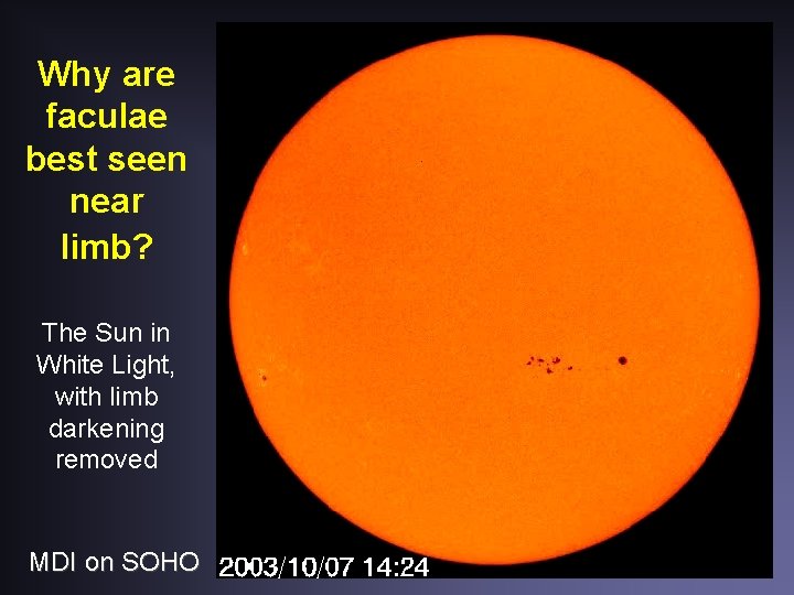 Why are faculae best seen near limb? The Sun in White Light, with limb