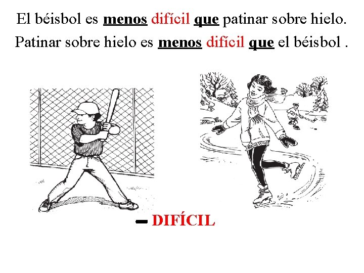 El béisbol es menos difícil que patinar sobre hielo. Patinar sobre hielo es menos